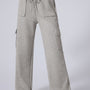Light Grey Multi Pockets Lace-up High Waist Wide Leg Workout Pants