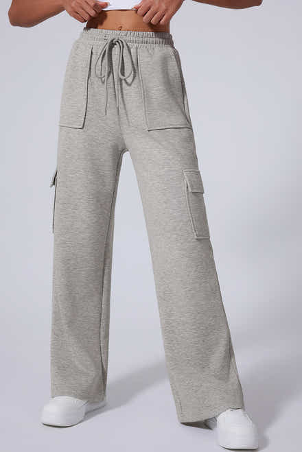 Pantalon d’entraînement à jambes larges à lacets à lacets gris clair à plusieurs poches