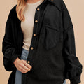 Black Waffle Knit Patchwork Exposed Seam Loose Shacket - Damesmode Afbeelding 4 - Foto 4
