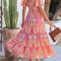 Multicolour Paisley Print V-Neck Short Sleeve Boho Maxi Dress with Ruffle Details - Foto 3