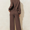 Dark Brown Solid Collared Sweatshirt and High Waist Pants Active Set - Foto 3