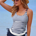 Blue Stripe Drawstring Tummy Control Mix-and-match 2pcs Tankini Swimsuit - Damesmode Afbeelding 1 - Foto 1
