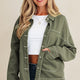 Smoke Groen Patched Zakken Collarood Knoop Front Boyfriend Spijkerstof Jasje