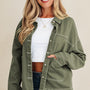 Smoke Green Patched Pocket Collared Button Front Boyfriend Denim Jacket
