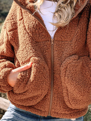 Straw Yellow Zip Up Hooded Sherpa Jacket - Miniatuur