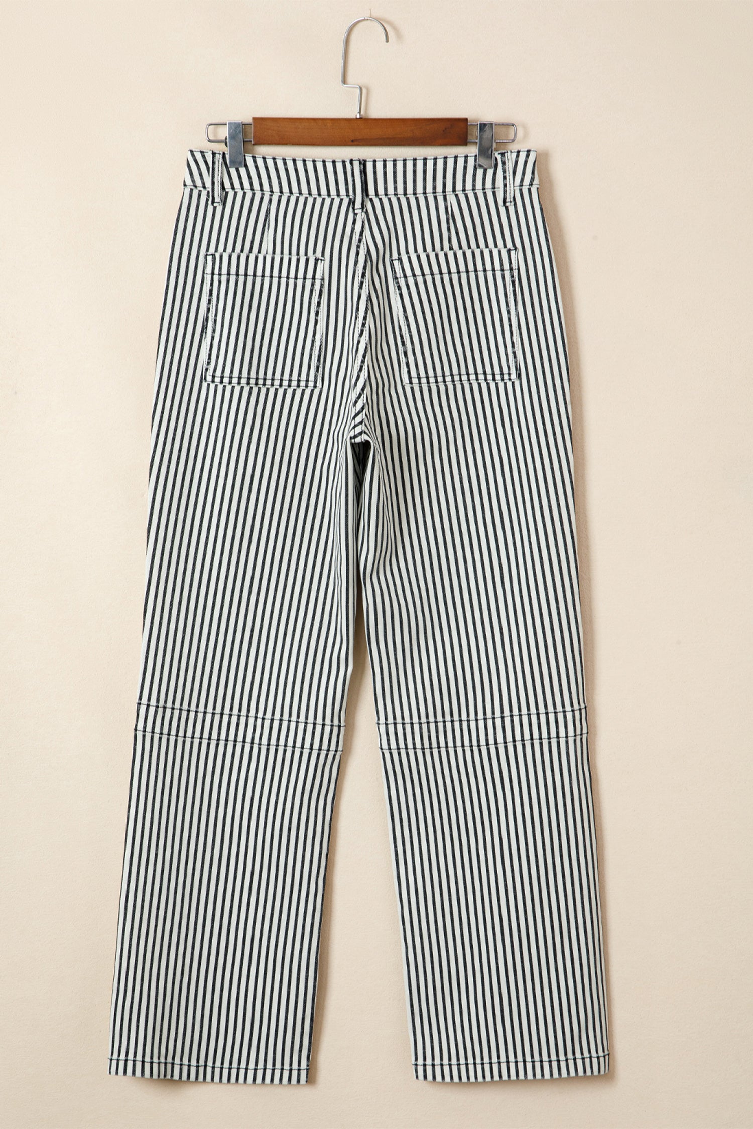 Black Stripe Patch Pocket High Waist Shift Denim Jeans - Damesmode Afbeelding 4