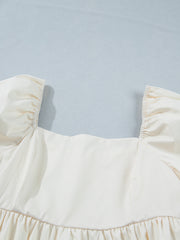 Beige blommiga puffärmklänning Babydoll – Dammode Bild 6 - Miniatuur