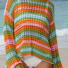 Pull de plage en maille ouverte à rayures violet - Thumbnail