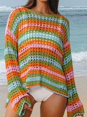 Pull de plage en maille ouverte à rayures violet - Miniatuur