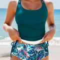 Blue Stripe Drawstring Tummy Control Mix-and-match 2pcs Tankini Swimsuit - Damesmode Afbeelding 4 - Foto 4