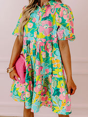 Robe babydoll à manches bouffantes verte à manches bouffantes - Miniatuur