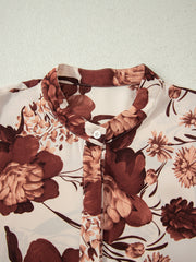 Camisa de botones con estampado floral marrón y manga poeta - Imagen de moda femenina 7 - Miniatuur