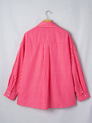 Chemise boutonnée rayée rouge Manches longues à poches patch Chemise décontractée - Miniatuur