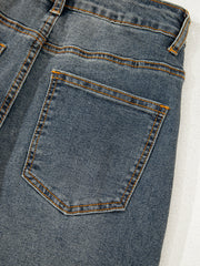 Sail Blue freiliegende Nähte, locker, gerade, hoch taille Barrel Jeans - Miniatuur