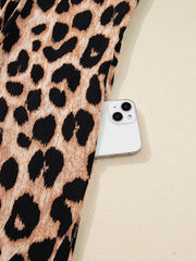 Abito midi fluido con stampa leopardata marrone con dettagli sfumati - Damesmode Afbeelding 7 - Miniatuur