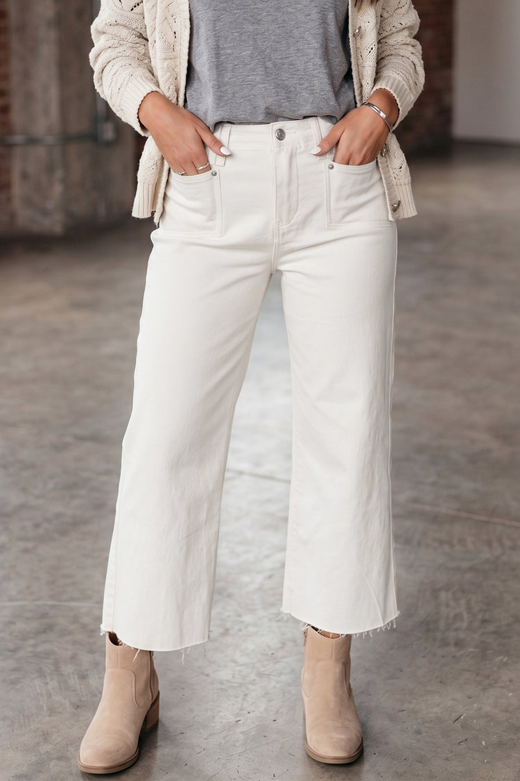 White Raw Hem Ankle-length Loose Jeans - Damesmode