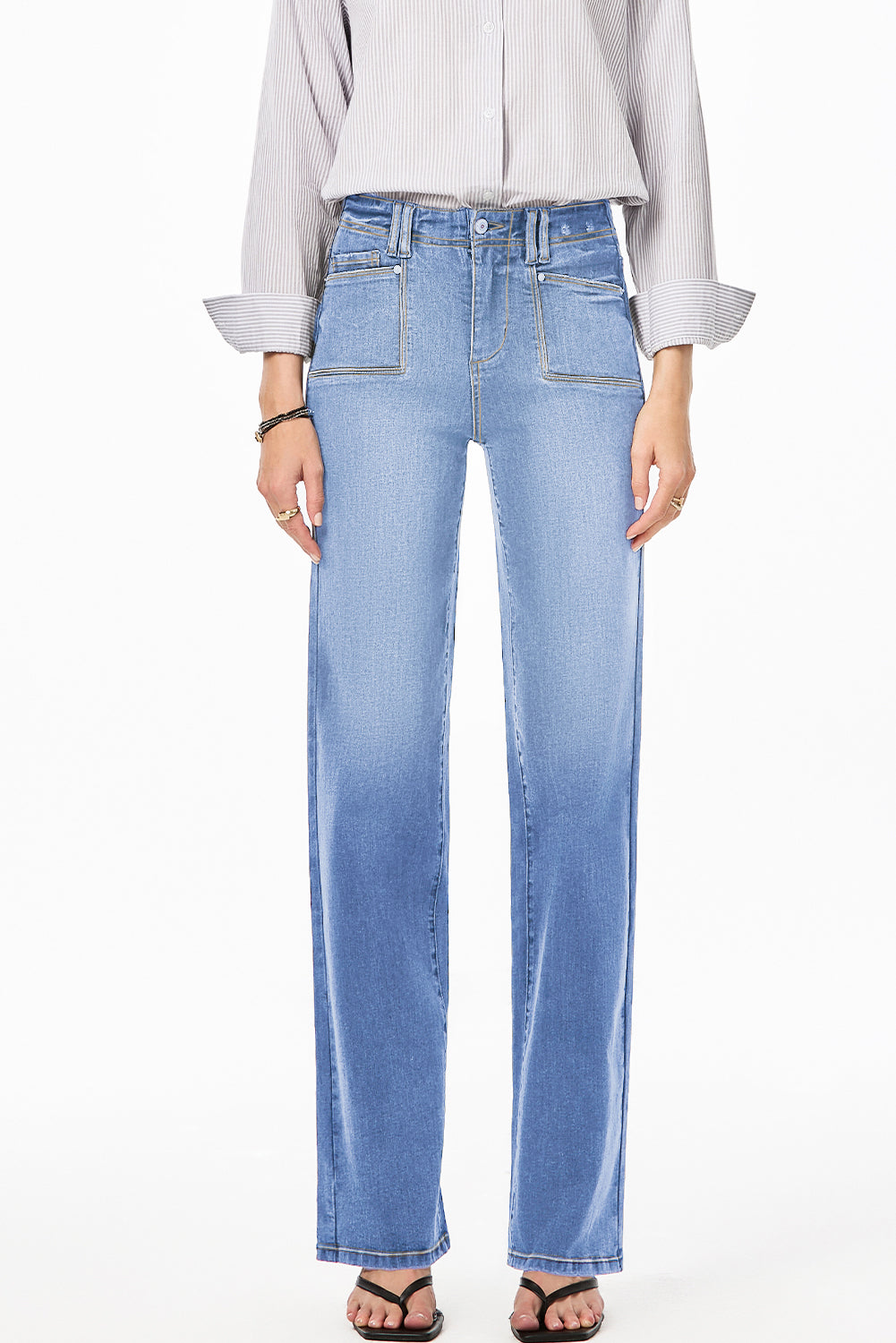 Jeans taille haute à jambes droites amples et larges bleu crépuscule