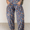 Beau Blue Retro Floral Print Elastic Waist Pocketed Barrel Jeans - Damesmode Afbeelding 5 - Foto 5