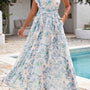 Sky Blue Floral Print Ruffled One Shoulder Vacation Maxi Dress