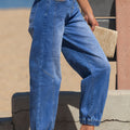 Blue 4 Buttons Front Tapered Casual Loose Fit Jeans - Damesmode Afbeelding 3 - Foto 3
