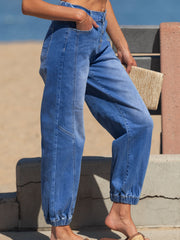 Jeans décontractés décontractés à coupe ample à 4 boutons bleus bleus à 4 boutons - Image mode féminine 3 - Miniatuur