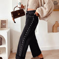 Black Studded Detail Straight Leg Casual Loose Jeans - Damesmode Afbeelding 3 - Foto 3