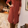 Clay Long Sleeve Button Down Corduroy Midi Length One Piece Dress - Foto 4