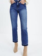 Himmelblaue Schnurrhaar-Wash mit rohem Saum geschnittener Jeans - Miniatuur