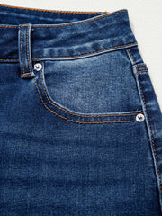 Sky Blue Chic Seam Detail Raw Hem Ankle Length Jeans - Miniatuur