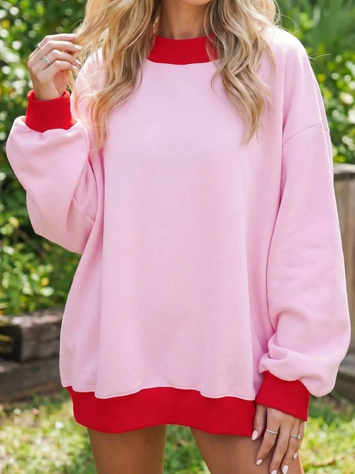 Oversized Color-Block Crewneck Sweatshirt