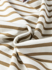 Khaki Stripe Leopard Patchwork Round Neck Loose T Shirt - Miniatuur