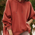 Sudadera de arcilla roja con hombro caído y con cordón ancho y bolsillo - Foto 1