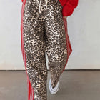 Brown Leopard Patchwork Elastic Waist Jeans - Damesmode Afbeelding 1 - Thumbnail