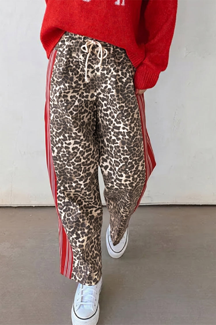 Brown Leopard Patchwork Elastic Waist Jeans - Damesmode Afbeelding 1 - Damesmode