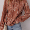 Brown Floral Twisted Rib Drawstring Kangaroo Pocket Hoodie - Damesmode Afbeelding 1 - Foto 1