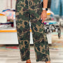 Green Camouflage Print Drawstring Patch Pocket Barrel Jeans