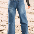 Stone Blue Star Patchwork Cropped Wide Leg High Waist Jeans - Foto 2
