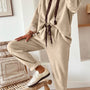 Parchment Leopard Drawstring Pullover Hoodie and High Waist Pants Corduroy Suit