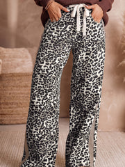 Chaki-Leopardenmuster Kordelzug-Taillen-Jeans mit geradem Beine - Miniatuur