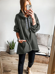 Dirty blue Fleece Lined Adjustable Drawstring Oversize Tunic Hoodie - Miniatuur