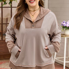Goat Waffle Contrast Patchwork Plus Size Pocketed Hoodie - Thumbnail