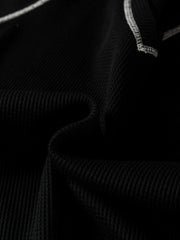 Black Waffle Textured Contrast Trim V Neck Tee - Damesmode Afbeelding 8 - Miniatuur