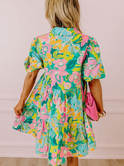 Robe babydoll à manches bouffantes verte à manches bouffantes - Miniatuur