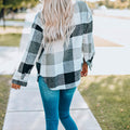 Gray Plaid Color Block Buttoned Long Sleeve Jacket with Pocket - Foto 2