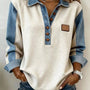 Denim Trim Button Detail Sweatshirt
