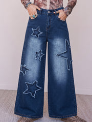 Jeans Ashleigh Blue Star decorati a gamba larga - Damesmode Afbeelding 3 - Miniatuur