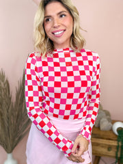 Maglietta a maglia trasparente a quadri rosa - Miniatuur