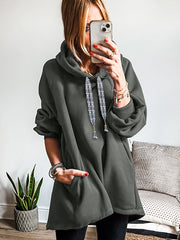Dirty blue Fleece Lined Adjustable Drawstring Oversize Tunic Hoodie - Miniatuur