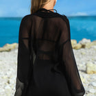 Schwarzes, transparentes Tunika-Hemd, Kordel-Shorts, 2 Teile Schwimmbedeckung – Damesmode Afbeelding 2 - Thumbnail