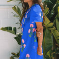 Rose Floral Short Sleeve Split Neck Loose Mini Dress - Foto 6